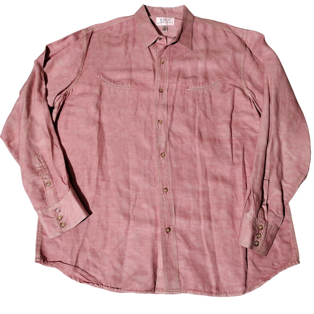Ryan Michael XL Silk Linen Pink Pearl Snap Smiley Pocket Shirt - Imperfect